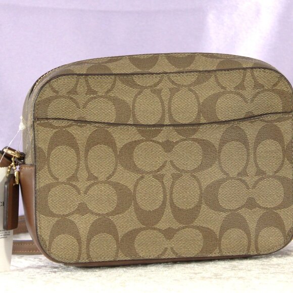 Coach Signature Camera Bag Crossbody Khaki Saddle 2 NWT - Picture 2 of 12